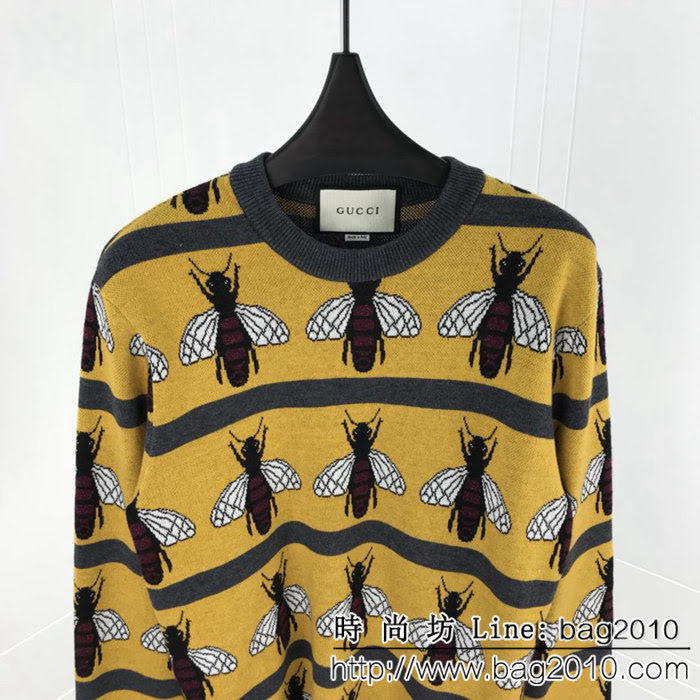 GUCCI古奇 18ss秋冬新款毛衣 勾線金絲蜜蜂圖案 定制羊毛混紡面料 面料柔軟舒適 高版本情侶款 ydi2330